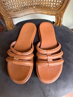 OluKai Women's Triple-Strap Cognac Slide Sandals